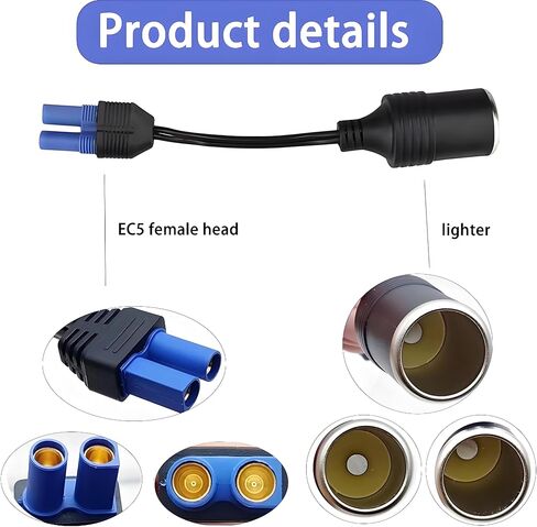 MAYWILLA EC5 Female to Cigarette Lighter Socket Extension Cable,12V Car Cigarette Lighter Female to EC5 Female Conversion Cord for Portable Jump Starter Car Emergency Start Power Adapter-17.8CM (2PCS) in Kuwait