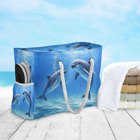 Beach Bag Dolphins Tote Travel Bag luggage bag Grocery Shopping Bag Carry Bag in Kuwait
