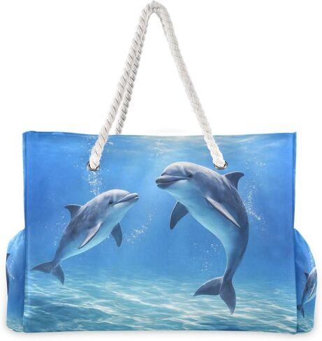 Beach Bag Dolphins Tote Travel Bag luggage bag Grocery Shopping Bag Carry Bag in Kuwait