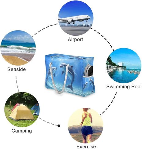 Beach Bag Dolphins Tote Travel Bag luggage bag Grocery Shopping Bag Carry Bag in Kuwait