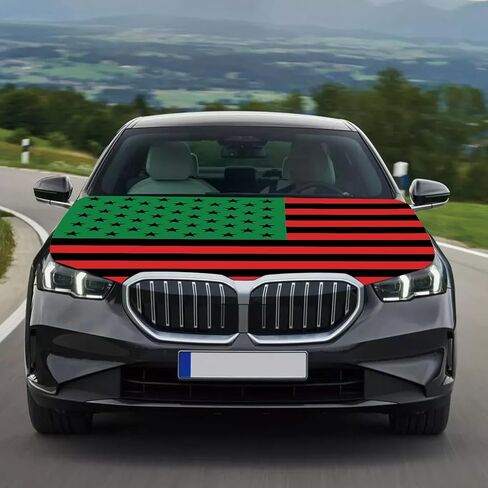 غطاء غطاء سيارة بعلم أمريكي أفريقي مقاس 4 × 5 قدم، نسيج بوليستر مرن، ملحقات السيارات القابلة للإزالة ديكور معظم السيارات والديكورات اليومية in Kuwait