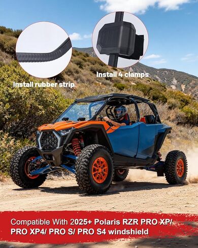 StarknightMT 2025+ RZR Pro زجاج أمامي مزود بفتحات تهوية ومقاوم للخدش ومغطى بطبقة صلبة من البولي كربونات متوافق مع Polaris RZR Pro XP/S 2025 2026، زجاج أمامي شفاف كامل مع فتحة تهوية قابلة للتعديل in Kuwait