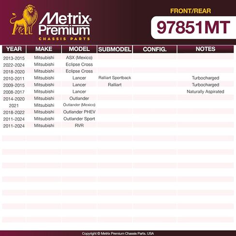 أجزاء هيكل Metrix Premium - 4 قطع من وصلة تثبيت قضيب التأرجح الأمامي والخلفي تناسب 2008-2017 Mitsubishi Lancer، 2014-2020 Outlander، 2018-2022 Outlander PHEV، K750385 SL68512، صنع في أوروبا in Kuwait