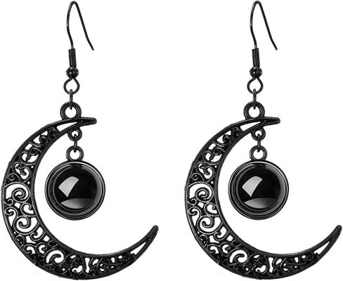 Moon Earrings Gothic Black Moon Drop Dangle Earrings Black Moon Ear Jewelry for Women in Saudi Arabia