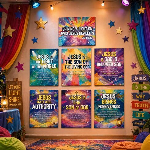MinFyberd 7PCS Vacation Bible School 2026 Decoration Posters Religious Bible Neon Poster Christain Jesus Lighthouse Posters for Summer Sunday Classroom Church Prayer Room Bulletin Board Wall Decor in Saudi Arabia