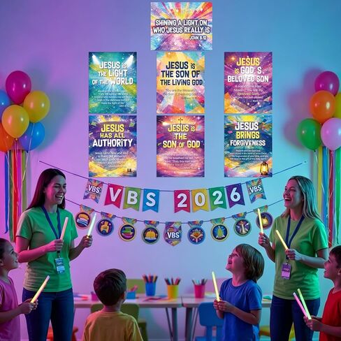 MinFyberd 7PCS Vacation Bible School 2026 Decoration Posters Religious Bible Neon Poster Christain Jesus Lighthouse Posters for Summer Sunday Classroom Church Prayer Room Bulletin Board Wall Decor in Saudi Arabia