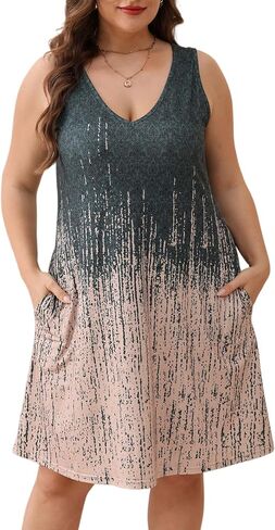 Plus Size Summer Dresses for Curvy Women 2024 Beach Floral Sundress CasualT Shirt Dress with Pockets Black 2X in Saudi Arabia