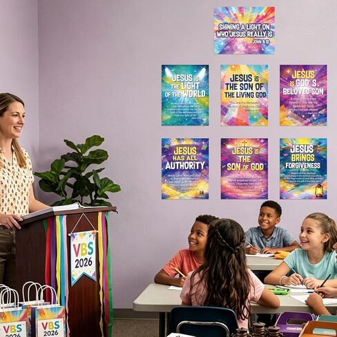 MinFyberd 7PCS Vacation Bible School 2026 Decoration Posters Religious Bible Neon Poster Christain Jesus Lighthouse Posters for Summer Sunday Classroom Church Prayer Room Bulletin Board Wall Decor in Saudi Arabia