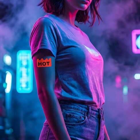 500 قطعة من ملصقات Rave Hot للمهرجانات الموسيقية، 2 × 1.2 بوصة مقاومة للماء فلورسنت أحمر حار لهب النار على شكل ملصقات علامات للمطاعم ومحلات السوبر ماركت والمتاجر والصلصة الحارة in Kuwait
