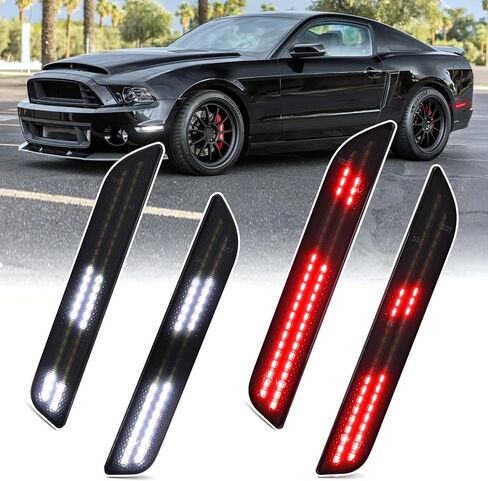 Dynamic White & Red LED Side Marker Lights for Ford Mustang 2010 2011 2012 2013 2014 Upgraded 2-Row Sequential Scan Front Rear Fender Bumper Sidemarker Light with Smoked Lens 4PCS in Saudi Arabia