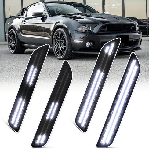 مصابيح LED للعلامات الجانبية باللونين الأبيض والأحمر الديناميكي لسيارة Ford Mustang 2010 2011 2012 2013 2014 مُحدثة بصفين من المسح المتسلسل الأمامي والخلفي للحاجز الجانبي مع عدسة مدخنة 4 قطعة in Kuwait