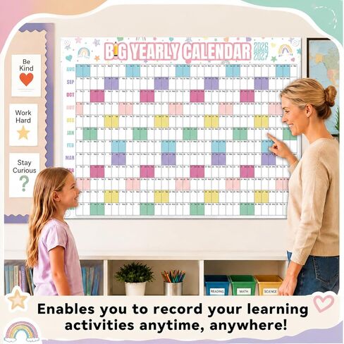 Thenshop Large Dry Erase Wall Calendar 2026-2027 33'' x 44'' Yearly Wall Calendar Aug 2026 - July 2027 Includes Pins Marker for Classrooms Home School Office(Pastel) in Kuwait
