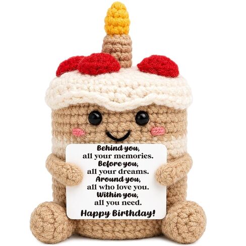 Mini Happy Birthday Gifts for Women Men Mom Sister Best Friend Daughter Funny Positive Handmade Crochet Cake 21st, 30th, 40th, 50th Birthday Decorations with Inspirational Card Unique Gift Ideas for Her Him in Saudi Arabia
