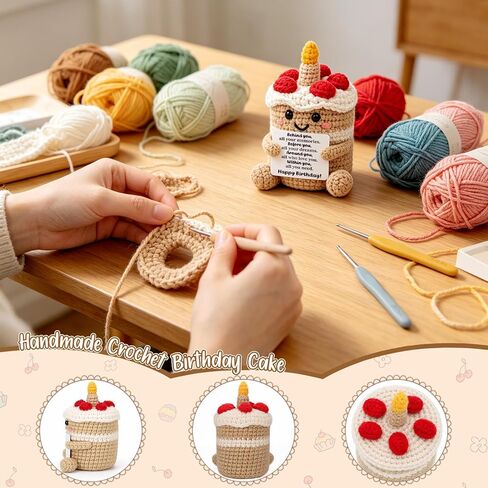 Mini Happy Birthday Gifts for Women Men Mom Sister Best Friend Daughter Funny Positive Handmade Crochet Cake 21st, 30th, 40th, 50th Birthday Decorations with Inspirational Card Unique Gift Ideas for Her Him in Saudi Arabia