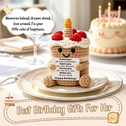 Mini Happy Birthday Gifts for Women Men Mom Sister Best Friend Daughter Funny Positive Handmade Crochet Cake 21st, 30th, 40th, 50th Birthday Decorations with Inspirational Card Unique Gift Ideas for Her Him in Saudi Arabia