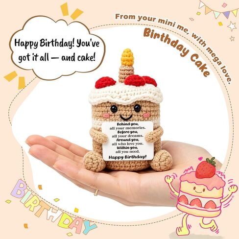 Mini Happy Birthday Gifts for Women Men Mom Sister Best Friend Daughter Funny Positive Handmade Crochet Cake 21st, 30th, 40th, 50th Birthday Decorations with Inspirational Card Unique Gift Ideas for Her Him in Saudi Arabia