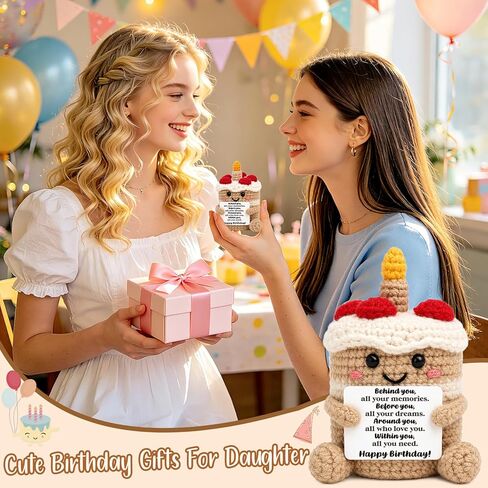 Mini Happy Birthday Gifts for Women Men Mom Sister Best Friend Daughter Funny Positive Handmade Crochet Cake 21st, 30th, 40th, 50th Birthday Decorations with Inspirational Card Unique Gift Ideas for Her Him in Saudi Arabia