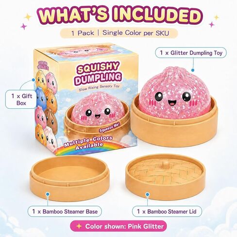 Glitter Dumpling Squishy - Soft TPR Bao Bun Squeeze Toy with Sparkly Filling, Stress Relief Sensory Fidget Toy, Cute Shiny Desk Toy, Collectible Gift for Teens and Adults (Pink) in Saudi Arabia