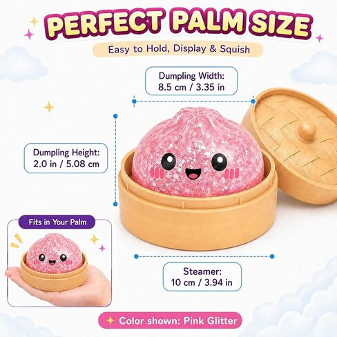 Glitter Dumpling Squishy - Soft TPR Bao Bun Squeeze Toy with Sparkly Filling, Stress Relief Sensory Fidget Toy, Cute Shiny Desk Toy, Collectible Gift for Teens and Adults (Pink) in Saudi Arabia