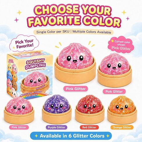 Glitter Dumpling Squishy - Soft TPR Bao Bun Squeeze Toy with Sparkly Filling, Stress Relief Sensory Fidget Toy, Cute Shiny Desk Toy, Collectible Gift for Teens and Adults (Pink) in Saudi Arabia