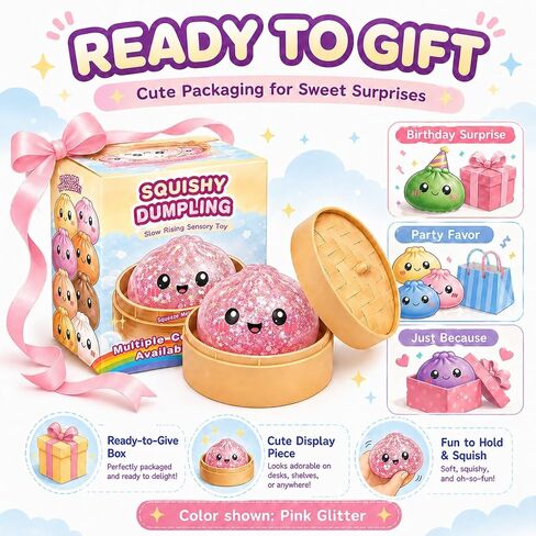 Glitter Dumpling Squishy - Soft TPR Bao Bun Squeeze Toy with Sparkly Filling, Stress Relief Sensory Fidget Toy, Cute Shiny Desk Toy, Collectible Gift for Teens and Adults (Pink) in Saudi Arabia