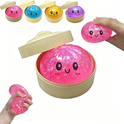 Glitter Dumpling,Glitter Dumpling Squishy Box,Dumplings Stress Balls Fidget Sensory,Squeeze Toy for Stress Relief Stretchy Desk Toys,Soft Squeeze Decompression Dough(Glitter Purple) in Saudi Arabia