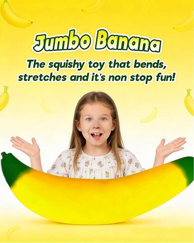 Big Taba Squishy Banana - ألعاب الموز الإسفنجية القابلة للتمدد مقاس 17 بوصة - لعبة تخفيف التوتر الحسية الواقعية فائقة النعومة والممتعة للأطفال والكبار | هدايا الحفلات، ألعاب مكتبية مهدئة in Kuwait