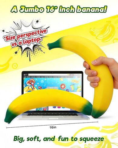 Big Taba Squishy Banana - ألعاب الموز الإسفنجية القابلة للتمدد مقاس 17 بوصة - لعبة تخفيف التوتر الحسية الواقعية فائقة النعومة والممتعة للأطفال والكبار | هدايا الحفلات، ألعاب مكتبية مهدئة in Kuwait
