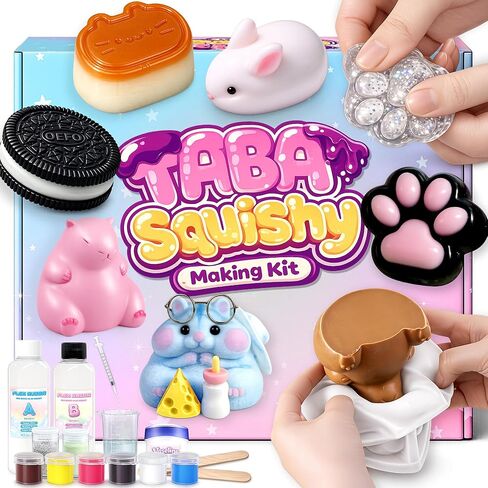 Funewest Taba Squishy Kit, Beginner-Friendly DIY Squishy Making Kits with Liquid Silicone and Molds, Make Your Own Soft Sensory Squishies, Flex Rubber Craft Gifts for Kids Girls 8-12 in Saudi Arabia
