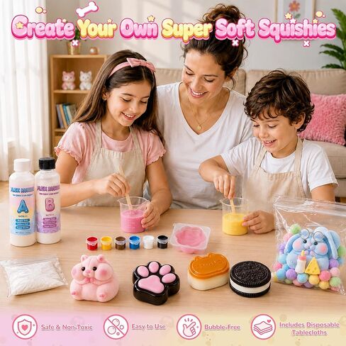 Funewest Taba Squishy Kit, Beginner-Friendly DIY Squishy Making Kits with Liquid Silicone and Molds, Make Your Own Soft Sensory Squishies, Flex Rubber Craft Gifts for Kids Girls 8-12 in Saudi Arabia