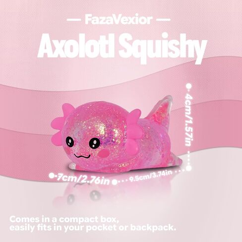 Lying Axolotl Squishy Toy - 1 Pcs Glitter Slow Rising Squeeze Toy, Maltose Filled TPR Stress Relief Fidget Toy, Cute Transparent Handheld Desk Pet Sensory Toy, Age 3+ (Pink) in Saudi Arabia