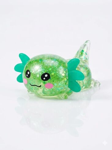 Lying Axolotl Squishy Toy - 1 Pcs Glitter Slow Rising Squeeze Toy, Maltose Filled TPR Stress Relief Fidget Toy, Cute Transparent Handheld Desk Pet Sensory Toy, Age 3+ (Pink) in Saudi Arabia