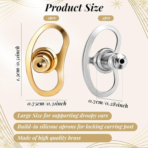 6 Pcs Earring Lifters Backs for Droopy Ears, Adjustable Secure Earring Lifters Backs for Heavy Earrings Locking Earring Replacement(4 Silver and 2 Gold) in Kuwait