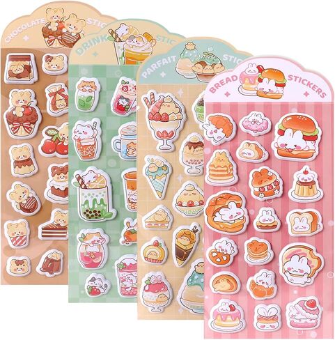 4Sheets 3D Puffy Stickers,Small Foam Stickers Self Adhesive Cute Tiny Cartoon Decorative Stickers for DIY Arts Project Party Supplies Water Bottle Notebooks Scrapbooking Laptops Reward Gifts in Saudi Arabia