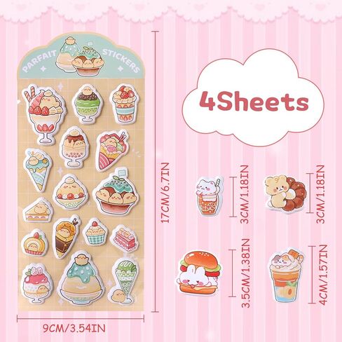 4Sheets 3D Puffy Stickers,Small Foam Stickers Self Adhesive Cute Tiny Cartoon Decorative Stickers for DIY Arts Project Party Supplies Water Bottle Notebooks Scrapbooking Laptops Reward Gifts in Saudi Arabia
