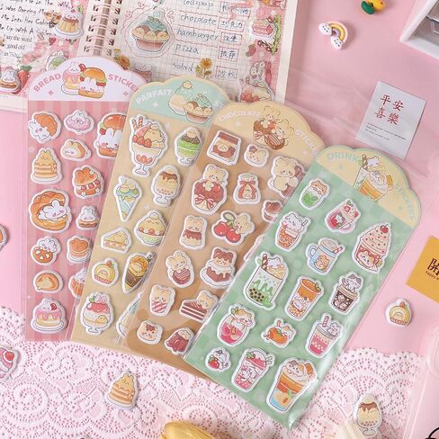 4Sheets 3D Puffy Stickers,Small Foam Stickers Self Adhesive Cute Tiny Cartoon Decorative Stickers for DIY Arts Project Party Supplies Water Bottle Notebooks Scrapbooking Laptops Reward Gifts in Saudi Arabia