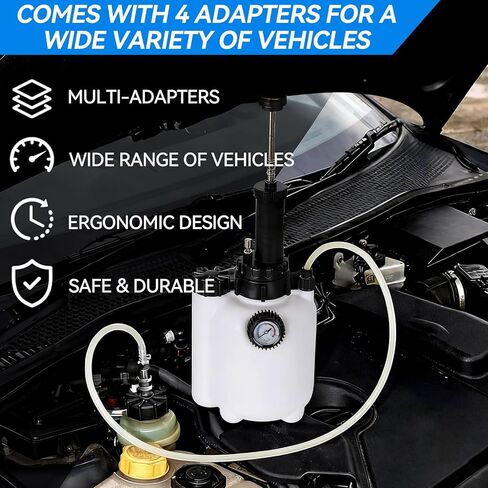 3L Manual Brake Bleeder Kit with Vacuum Pump - 1L Waste Bottle, 4 Upgraded Master Cylinder Adapters & 2 Brake Hoses, One-Person Operation Brake Fluid Bleeding Tool for Most Vehicles in Saudi Arabia