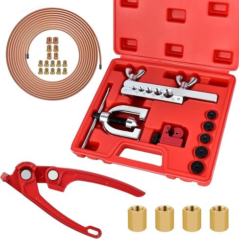 MuHize 3/16 Inch Brake Line Kit – 25 FT Copper Nickel Brake Line with 16 Fittings & 4 Unions, Includes Double & Single Flaring Tool, Tube Cutter, 5 Adapters & Tube Bender in Kuwait