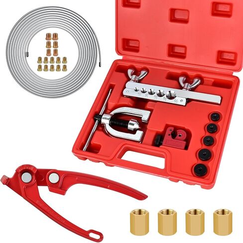 MuHize 3/16 Inch Brake Line Kit – 25 FT Copper Nickel Brake Line with 16 Fittings & 4 Unions, Includes Double & Single Flaring Tool, Tube Cutter, 5 Adapters & Tube Bender in Kuwait