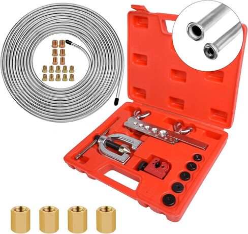 MuHize 3/16 Inch Brake Line Kit – 25 FT Copper Nickel Brake Line with 16 Fittings & 4 Unions, Includes Double & Single Flaring Tool, Tube Cutter, 5 Adapters & Tube Bender in Kuwait