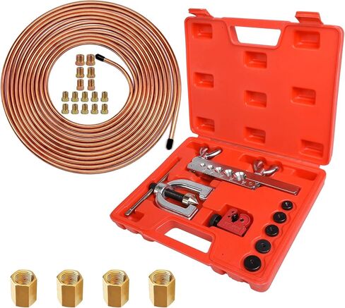 MuHize 3/16 Inch Brake Line Kit – 25 FT Copper Nickel Brake Line with 16 Fittings & 4 Unions, Includes Double & Single Flaring Tool, Tube Cutter, 5 Adapters & Tube Bender in Kuwait