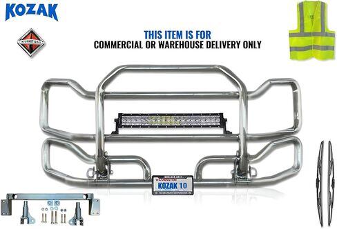 Chrome Front Grille Deer Moose Brush Bumper Guard Large Compatible with International LT LT625 (plastic bumper) PLUS Bracket, Logo, 22" LED Bar, Wipers, License Plate Holder and Frame, Vest in Saudi Arabia