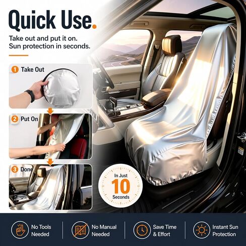 Car Seat Sun Shade Cover,Titanium Silver Front Seat Covers for Cars with Foldable Design,Portable Car Seats Shade for Dust Protection & Heat Blocking & Temperature Reduction in Kuwait