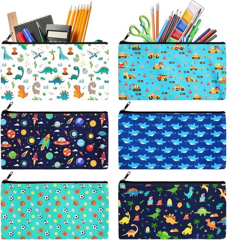 Colarr 6 Pieces Dinosaur Pencil Pouch for Boys Girls Cute Canvas Pencil Case for Teens Cosmetic Bags for Stationery Office Supplies Birthday Christmas Graduation (Dinosaur) in Kuwait