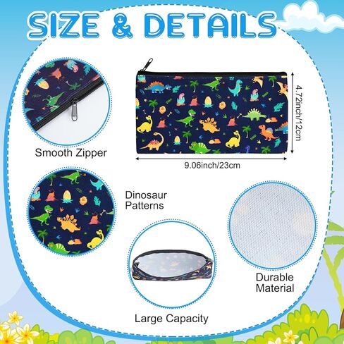 Colarr 6 Pieces Dinosaur Pencil Pouch for Boys Girls Cute Canvas Pencil Case for Teens Cosmetic Bags for Stationery Office Supplies Birthday Christmas Graduation (Dinosaur) in Kuwait