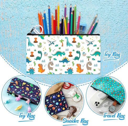 Colarr 6 Pieces Dinosaur Pencil Pouch for Boys Girls Cute Canvas Pencil Case for Teens Cosmetic Bags for Stationery Office Supplies Birthday Christmas Graduation (Dinosaur) in Kuwait