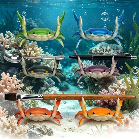 6 Pcs Crab Pen Holder for Desk, Weightlifting Crab Pen Stand Storage Rack, Desktop Decoration, Crab Shaped Pencil Holder, Funny Gift & Birthday Party Supplies for Office, School and Home in Saudi Arabia