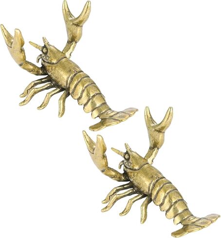 2Pcs Lobster Pen Holder,Funny Weightlifting Lobster Desk Figurine,Vintage Brass Lucky Lobsters Sculpture Animal Decor for Office Home Display Bookshelf Decorations (2) in Saudi Arabia