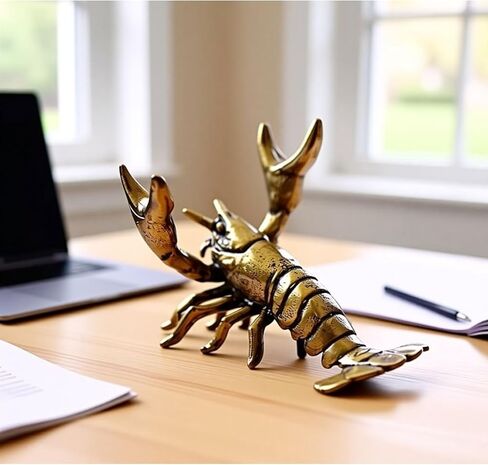 2Pcs Lobster Pen Holder,Funny Weightlifting Lobster Desk Figurine,Vintage Brass Lucky Lobsters Sculpture Animal Decor for Office Home Display Bookshelf Decorations (2) in Saudi Arabia