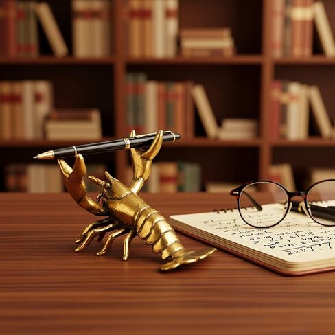 2Pcs Lobster Pen Holder,Funny Weightlifting Lobster Desk Figurine,Vintage Brass Lucky Lobsters Sculpture Animal Decor for Office Home Display Bookshelf Decorations (2) in Saudi Arabia